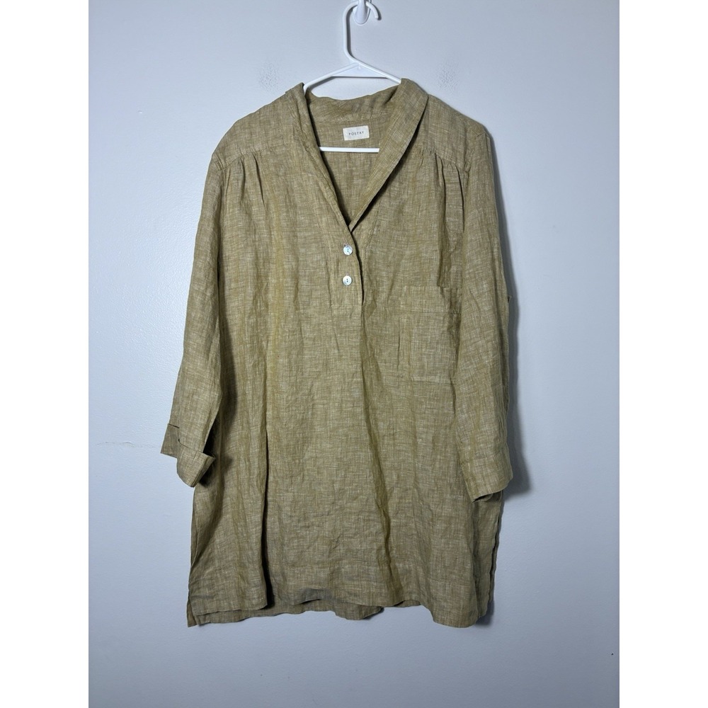 Poetry Anthropologie Popover Tunic 100% Linen Top Sz 14 Lagenlook Coastal Beach